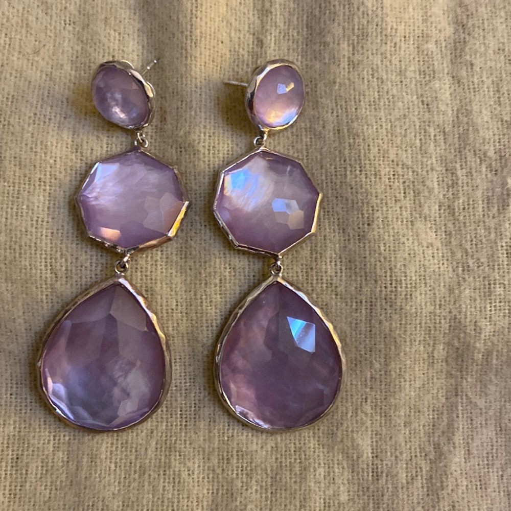 Sterling Silver Clear light purple Quartz Mother of Pearl Earrings